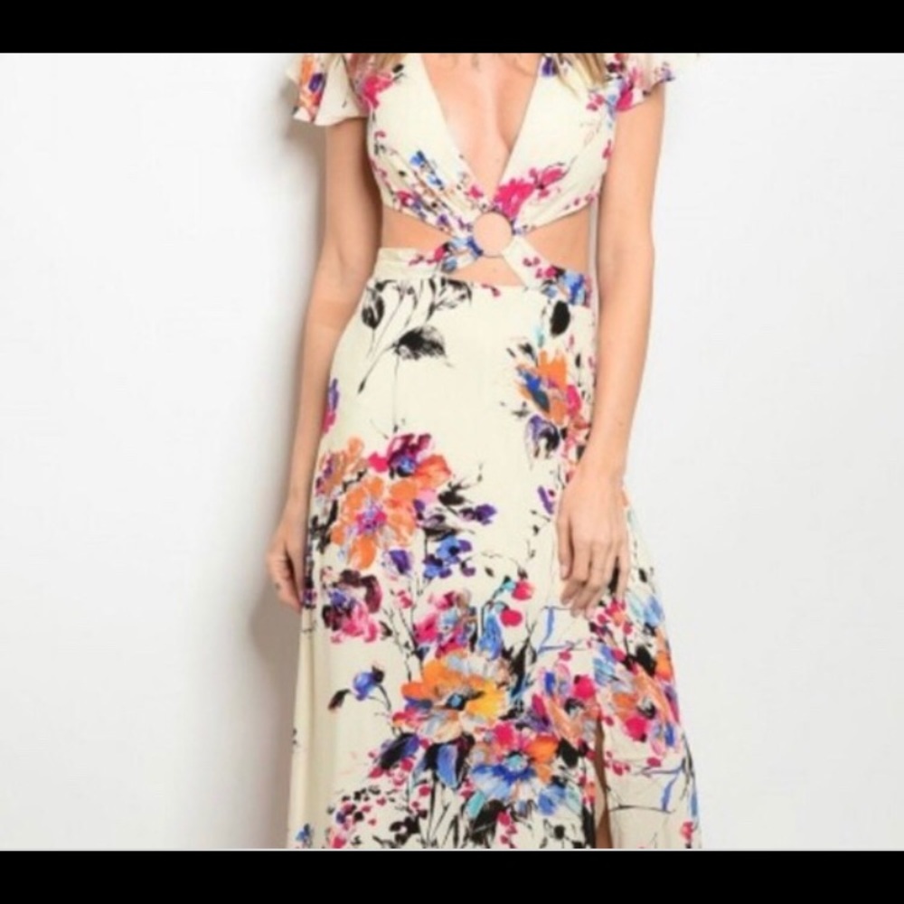 Cut out white floral dress